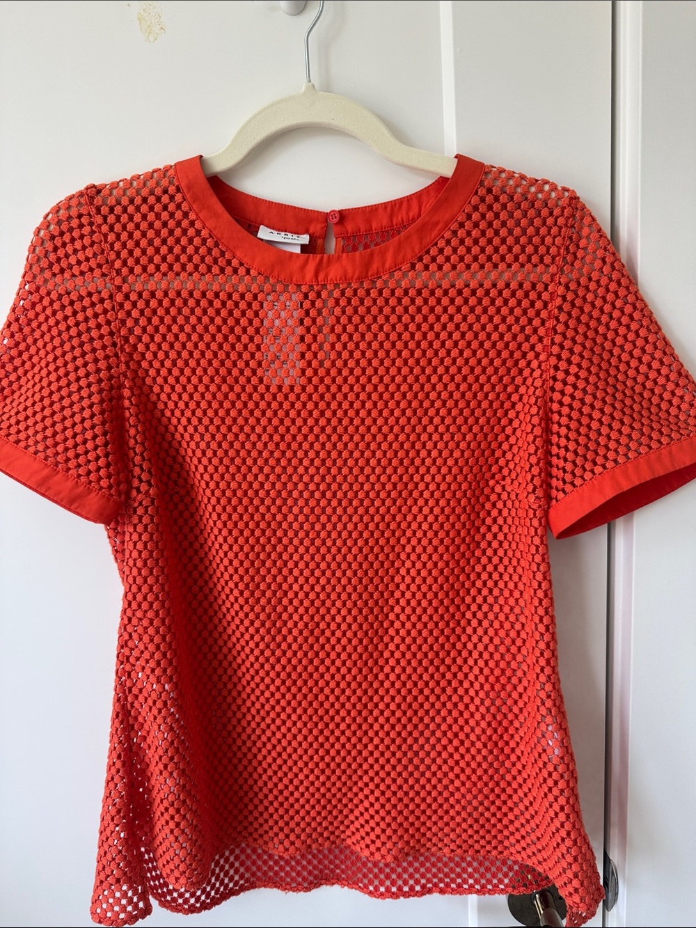 Akris Punto Orange Open-Knit Short Sleeve Top
